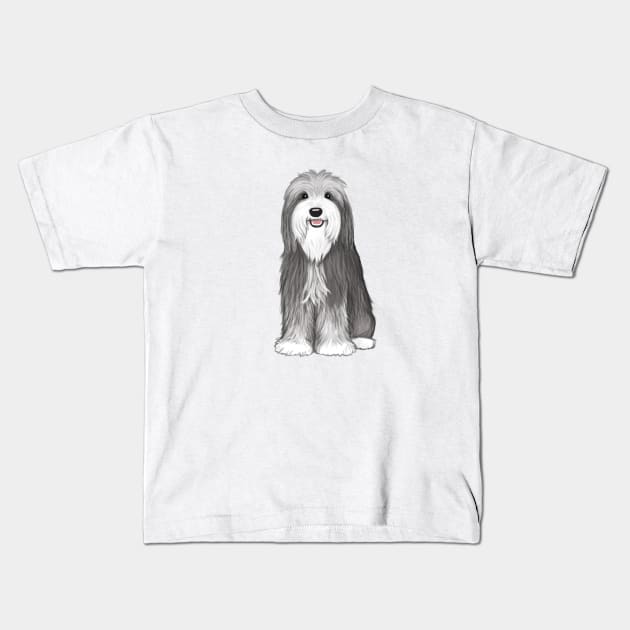 Bearded Collie | Cute Cartoon Beardie Dog Kids T-Shirt by Coffee Squirrel